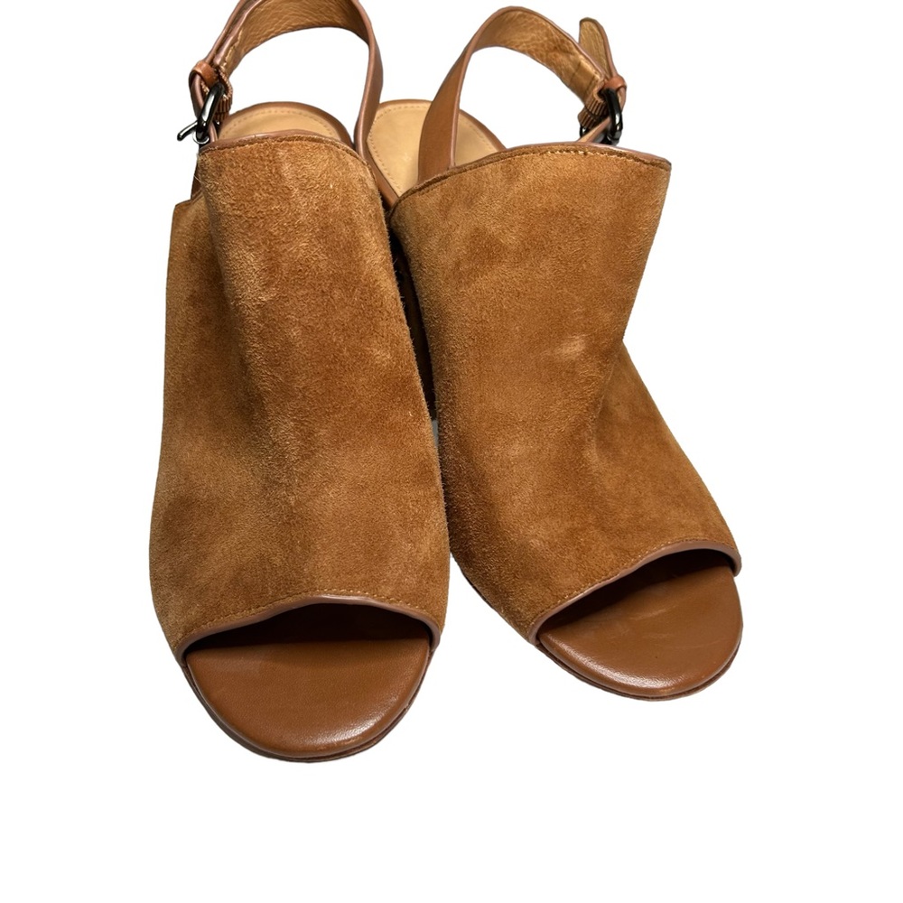 Coach Brown Suede Studded Block Heel Sandal - Picture 12 of 14